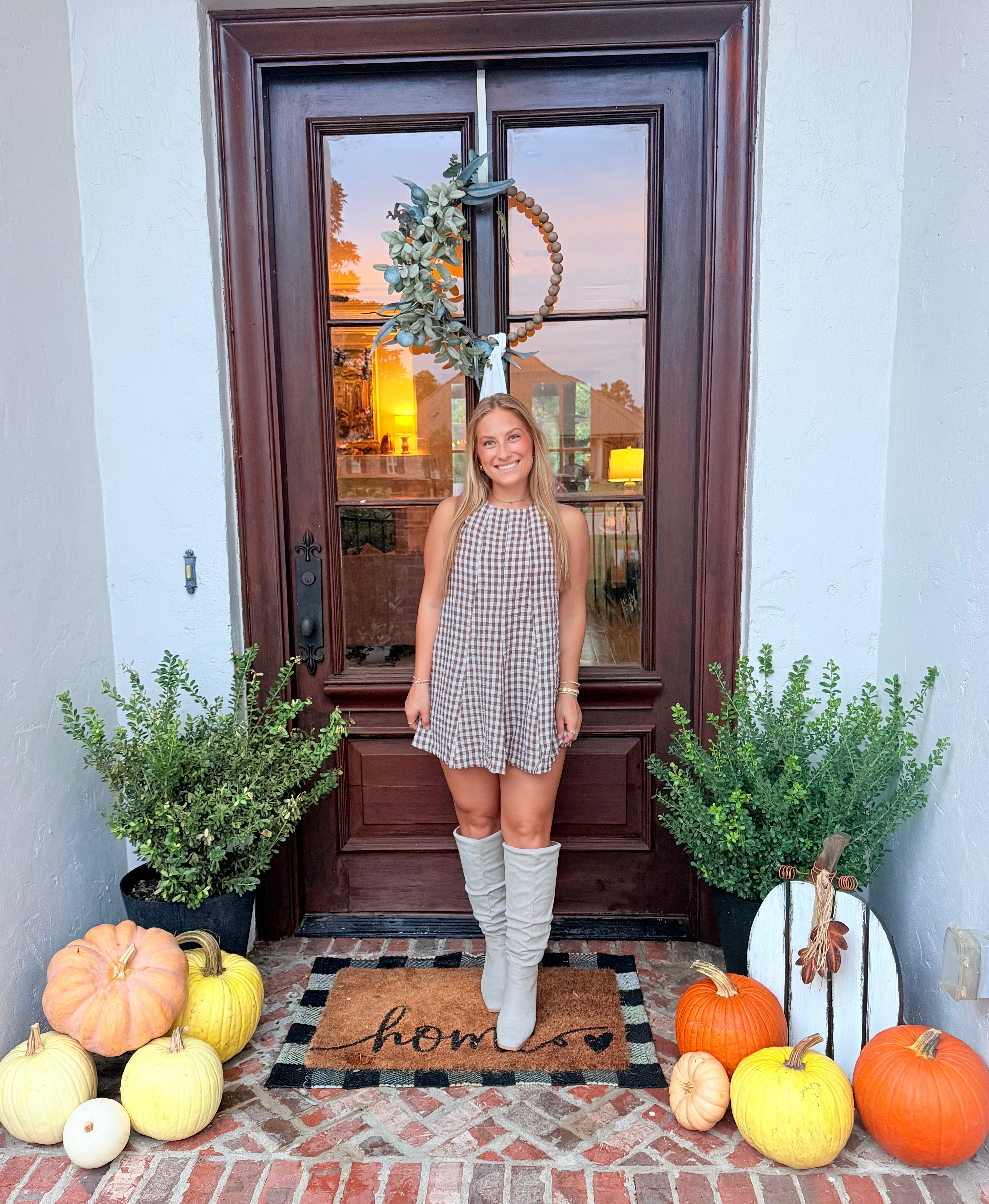Brown gingham romper