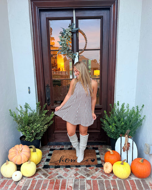 Brown gingham romper