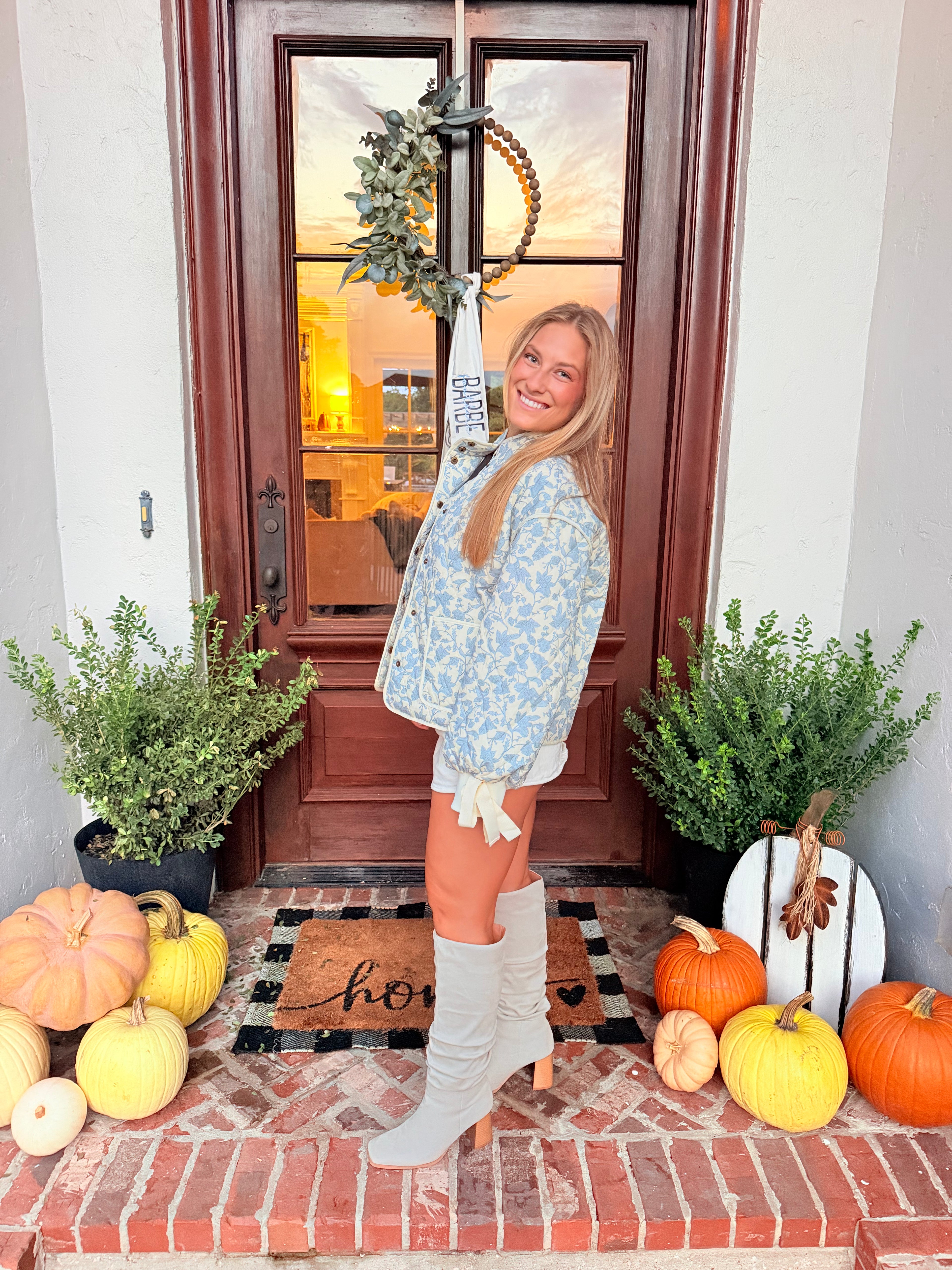 Floral guilted jacket with ribbon